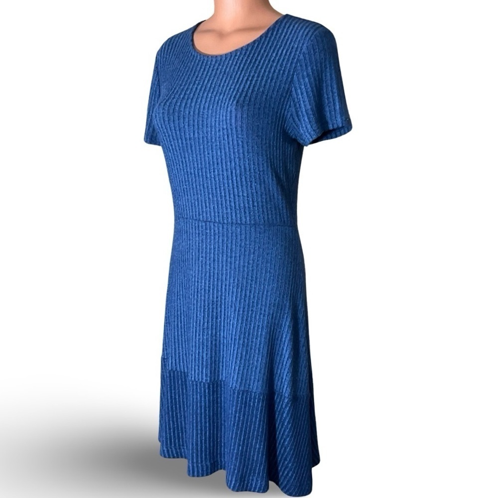 GAP Ribbed Knit Casual Fit & Flare Dress Women S Blue Minimalist Preppy Pullover - Picture 5 of 9